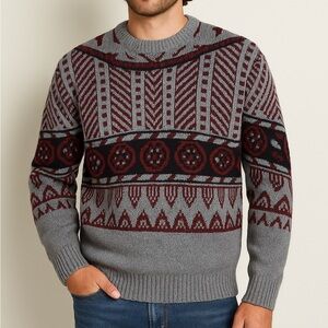 Vintage 80s Jordache Sweater Knit Gray Retro Geometric Après Ski Grandpa Core